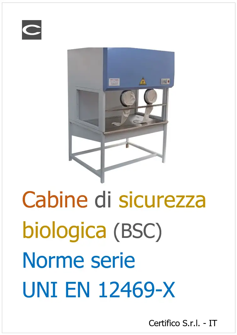 Tutte le norme della serie UNI EN 12469-X Cabine di sicurezza biologica (BSC). Nel dettaglio:  - UNI EN 12469:2001 Biotecnologie - Criteri di prestazione per le postazioni di sicurezza microbiologica - UNI EN 12469-1:2026 Cabine di sicurezza biologica (BSC) - Parte 1: Classi e requisiti di base - UNI EN 12469-2:2026 Cabine di sicurezza biologica - Parte 2: BSC classe II - UNI EN 12469-5:2026 Cabine di sicurezza biologica - Parte 5: Installazione, avviamento e controlli periodici __________ UNI EN 12469:2001 Biotecnologie - Criteri di prestazione per le postazioni di sicurezza microbiologica La presente norma &egrave; la versione ufficiale in lingua inglese della norma europea EN 12469 (edizione maggio 2000). La norma specifica i requisiti fondamentali di sicurezza e igiene delle postazioni di sicurezza microbiologica. Data entrata in vigore: 31 marzo 2001 Recepisce: EN 12469:2000 UNI EN 12469-1:2026 Cabine di sicurezza biologica (BSC) &ndash; Parte 1: Classi e requisiti di base La norma specifica i requisiti minimi per le BSC in riferimento alla progettazione, alla costruzione, alla sicurezza e all&rsquo;igiene, fornisce inoltre i metodi per la verifica. I requisiti per le differenti classi sono indicati nelle rispettive parti della EN 12469. Data entrata in vigore: 12 febbraio 2026 Recepisce: EN 12469-1:2025 UNI EN 12469-2:2026 Cabine di sicurezza biologica - Parte 2: BSC classe II La norma specifica i requisiti per le BSC di classe II in riferimento alla progettazione, alla costruzione, alla sicurezza e all&rsquo;igiene. Stabilisce i criteri specifici delle prestazioni delle BSC di classe II per lavorare con agenti biologici e specifica le procedure relative alla protezione dei lavoratori, all&rsquo;ambiente e alla protezione del prodotto trattato, inclusa la contaminazione crociata. Data entrata in vigore: 12 febbraio 2026 Recepisce: EN 12469-2:2025 UNI EN 12469-5:2026 Cabine di sicurezza biologica - Parte 5: Installazione, avviamento e controlli periodici La norma specifica i requisiti e le raccomandazioni per l&rsquo;installazione, l&rsquo;avviamento e i controlli periodici per le BSC. Data entrata in vigore: 19 febbraio 2026 Recepisce: EN 12469-5:2025